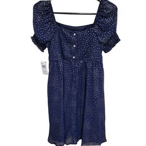 Trixxi Girl Navy Blue Silver Glitter Dot Dress Kids Size 14 Party Dance